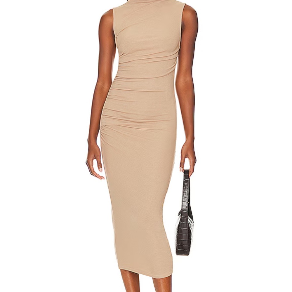Elegant Tan Sleeveless Midi Dress